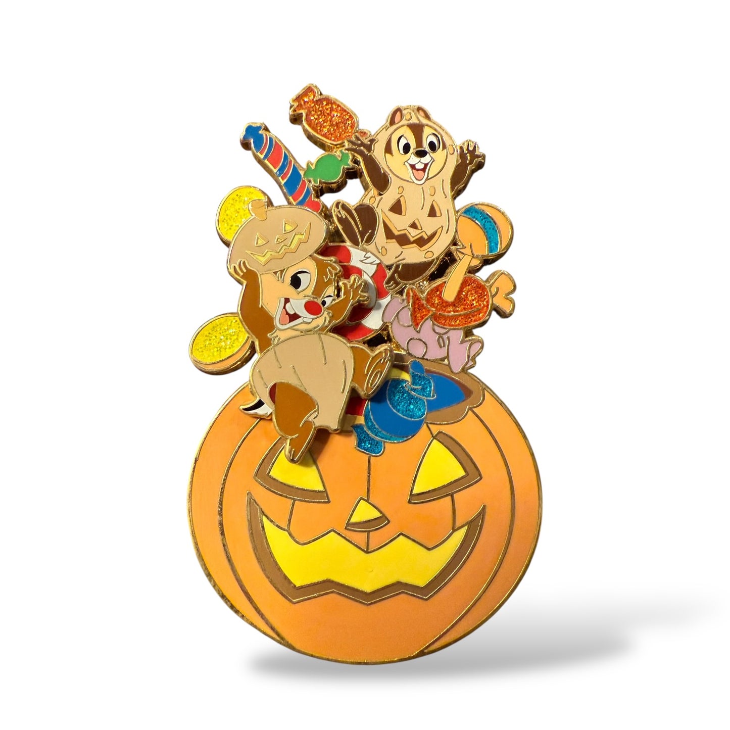 DEC Halloween Chip n' Dale Dressed as Nuts Jack-O-Lantern and Candy Pin