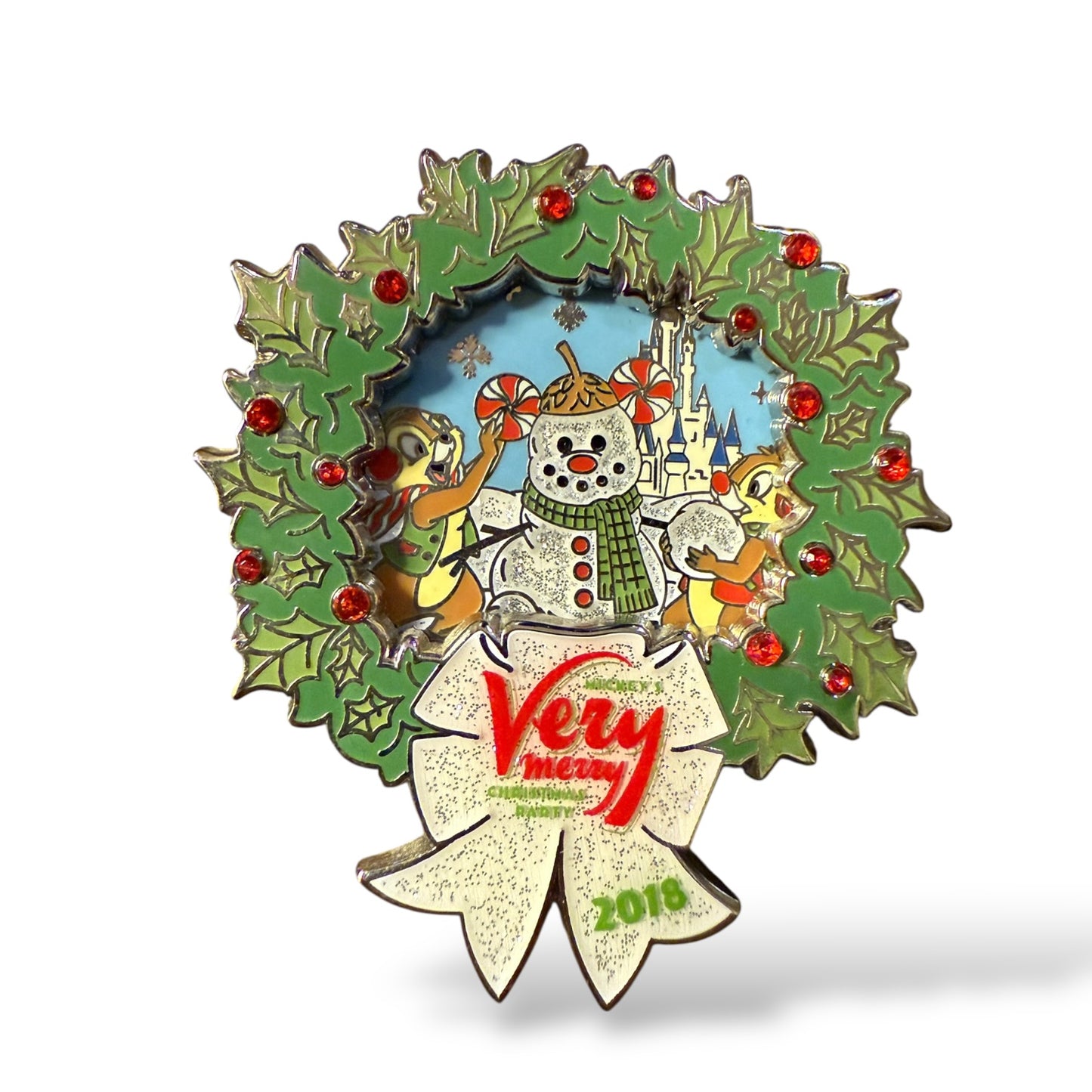 WDW Mickey's Very Merry Christmas Party 2018 Hinged Wreath Chip n' Dale Pin