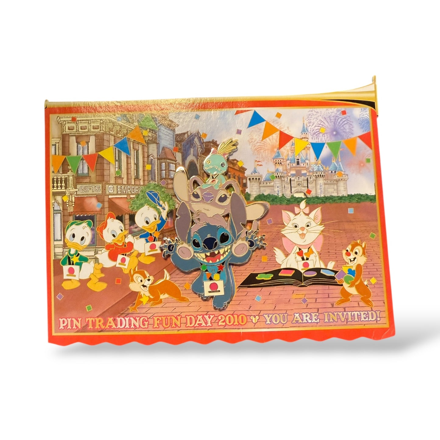 HKDL Pin Trading Fun Day 2010 Invitation Card Stitch, Angel, and Scrump Pin
