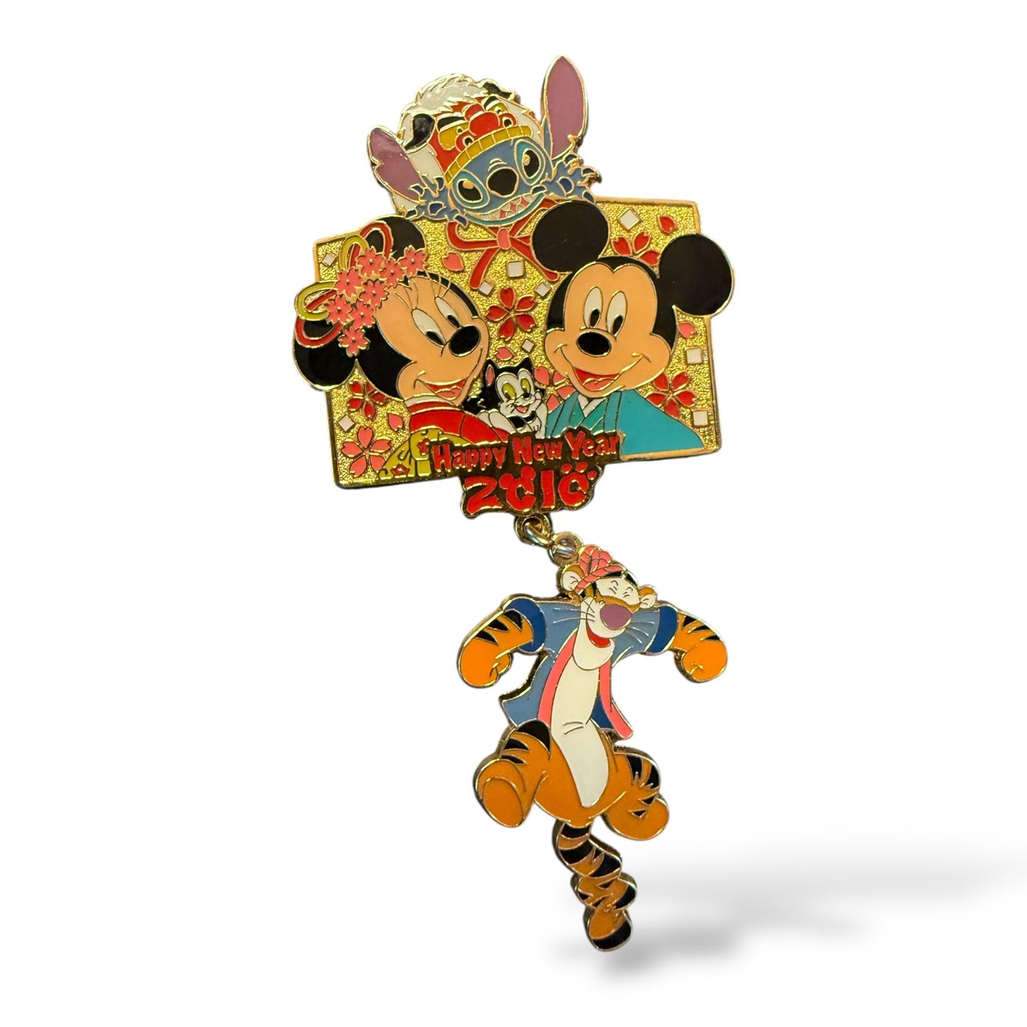 JDS Happy New Year 2010 Mickey, Minnie, Stitch, Figaro and Tigger Pin
