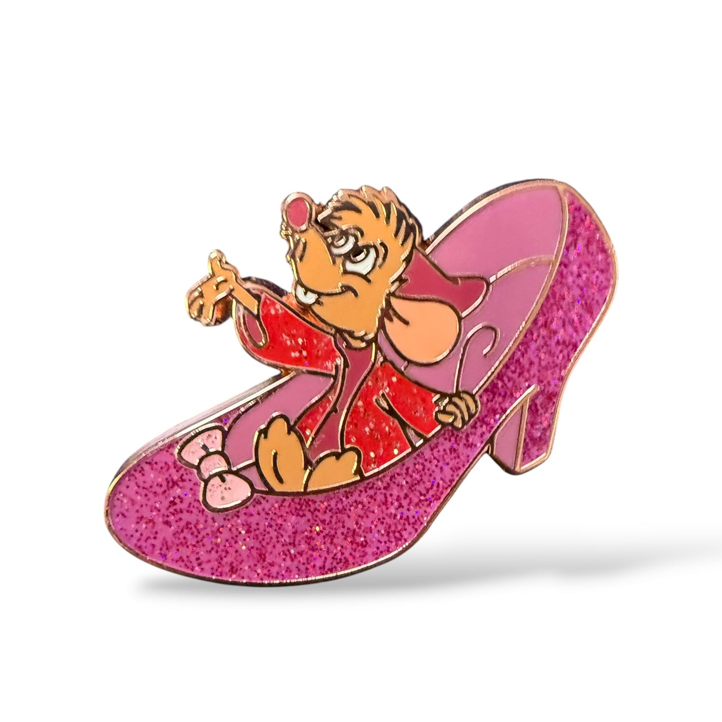 Loungefly Cinderella 70th Anniversary Mystery Jaq Sitting in a Pink Shoe Pin