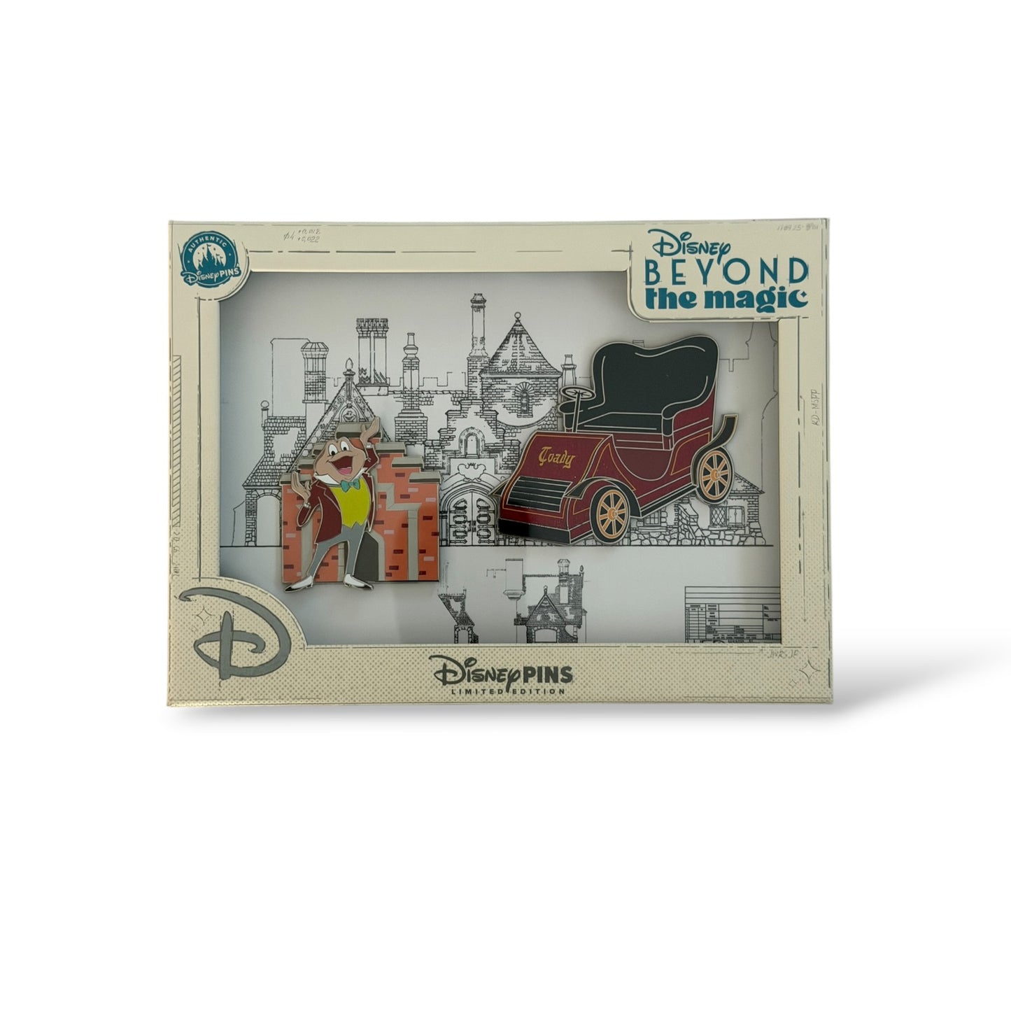 Disney Store Beyond The Magic Attraction Pins and Blueprint Mr. Toad's Wild Ride Set