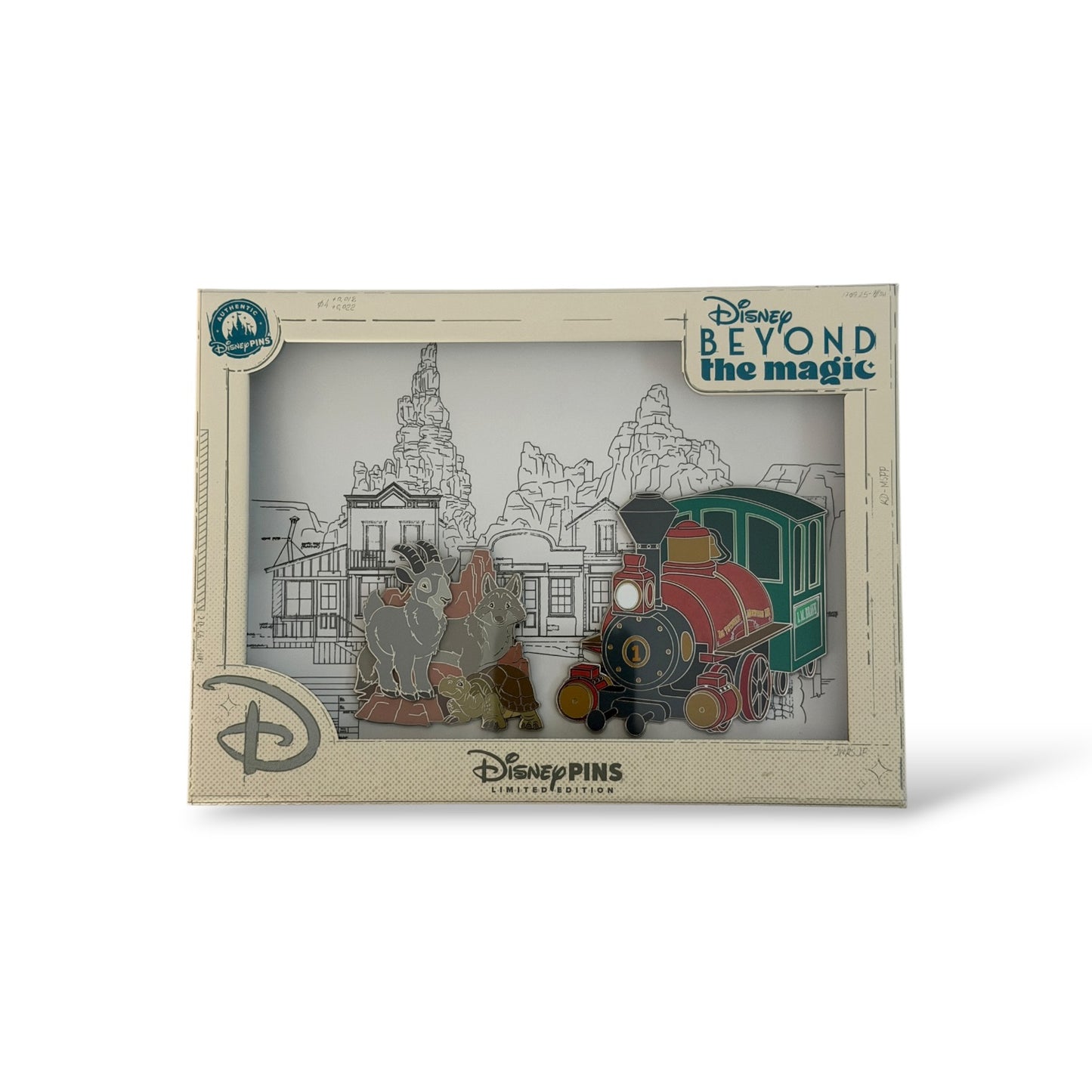 Disney Store Beyond The Magic Attraction Pins and Blueprint Big Thunder Mountain Railroad Set