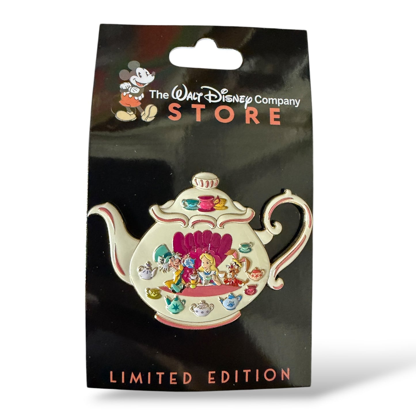 DEC Alice in Wonderland Teapots Alice with the Mad Hatter and March Hare Pin
