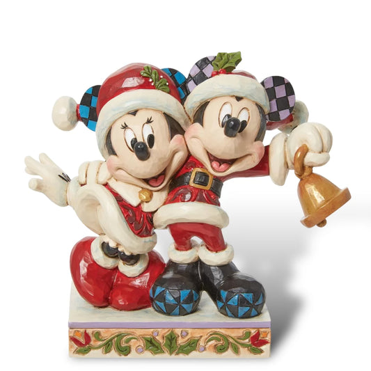 Jingle Bell Mickey and Minnie Santa Figurine