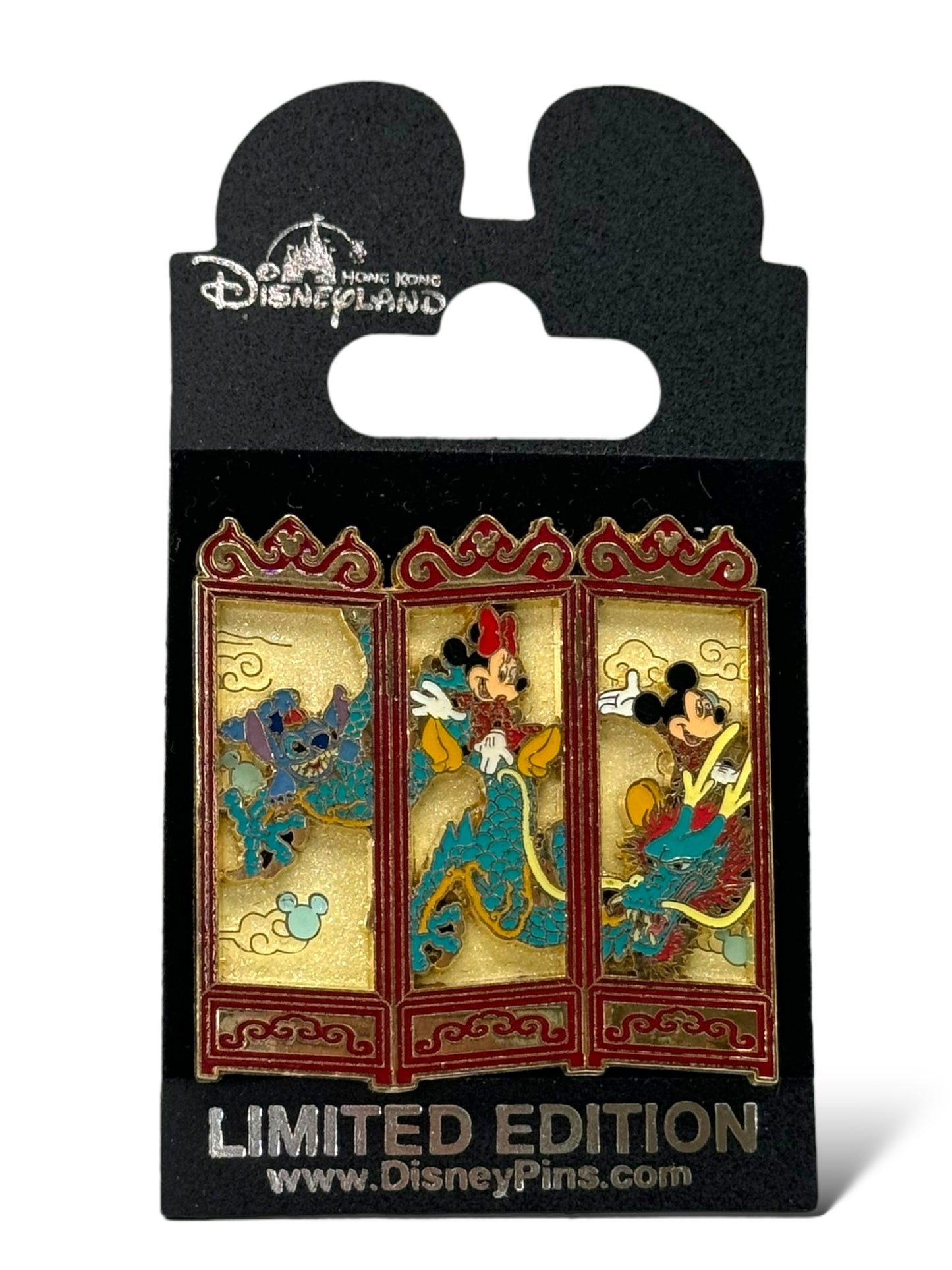 HKDL Mickey, Minnie, and Stitch Riding Dragonon Folding Screen Pin