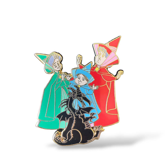 Disney Shopping Time For Toys Flora, Fauna, and Merryweather with Maleficent Dragon Pin