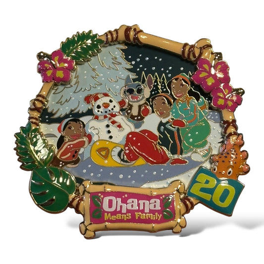 DEC Lilo & Stitch 20th Anniversary Ohana Means Family Lilo, Stitch, David and Nani In The Snow Pin