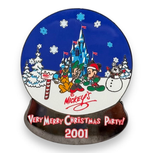 WDW Mickey's Very Merry Christmas Party 2001 Mickey, Minnie, and Pluto Snow Globe Pin