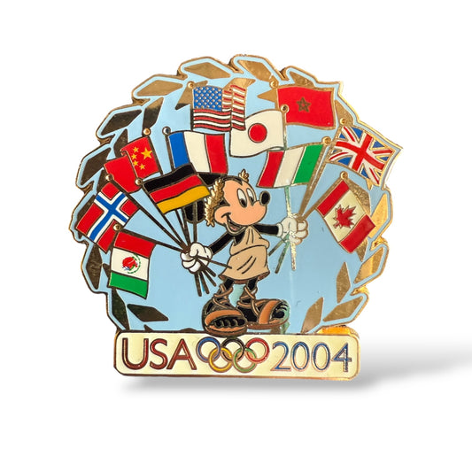 Disney Parks USA Olympic Logo 2004 Mickey With Flags Pin