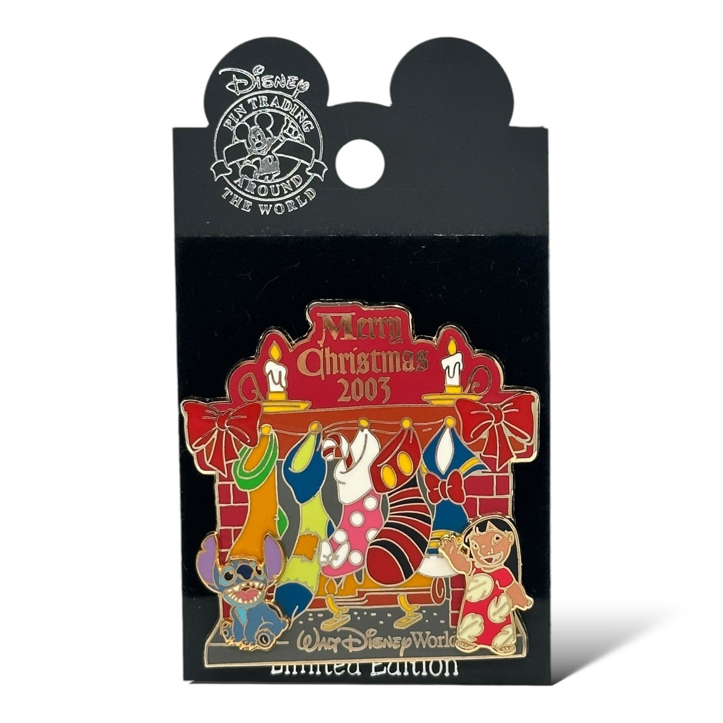 WDW Build-A-Pin Merry Christmas Stockings Fireplace Christmas 2003 Lilo and Stitch Pin