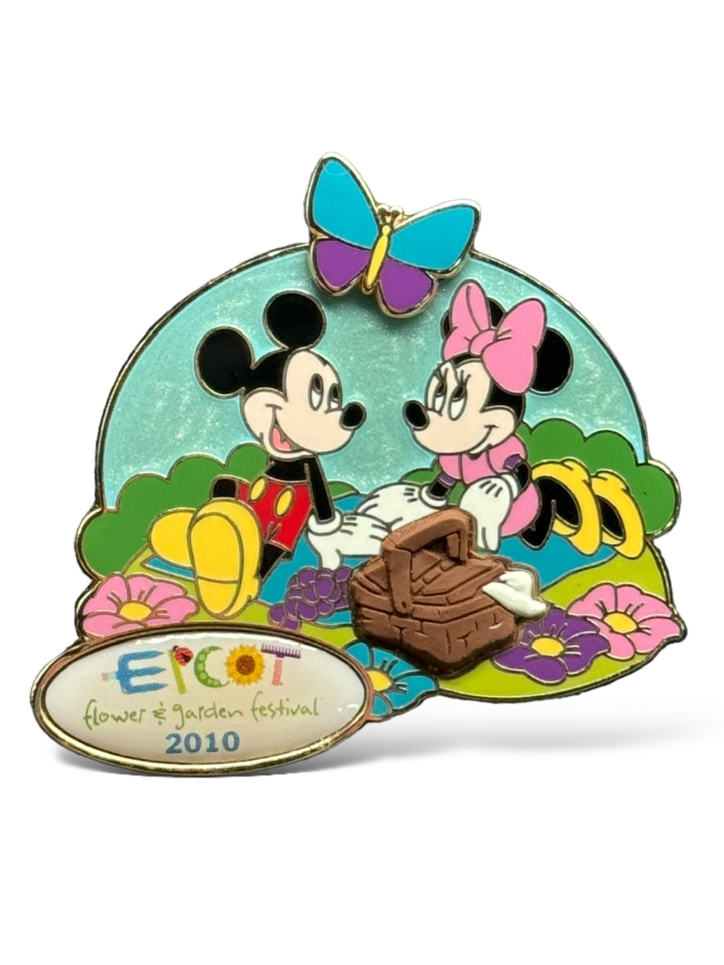 WDW Epcot Flower & Garden Festival Mickey and Minnie Picnic Butterfly Pin