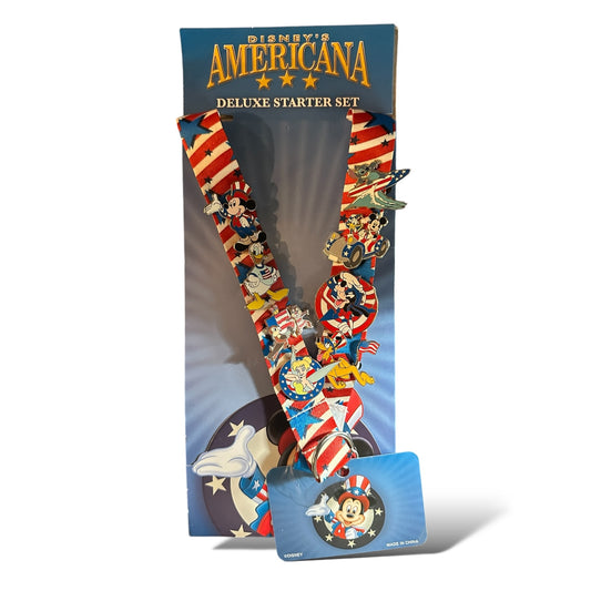 Disney Parks Americana Lanyard Deluxe Pin Trading Starter Set