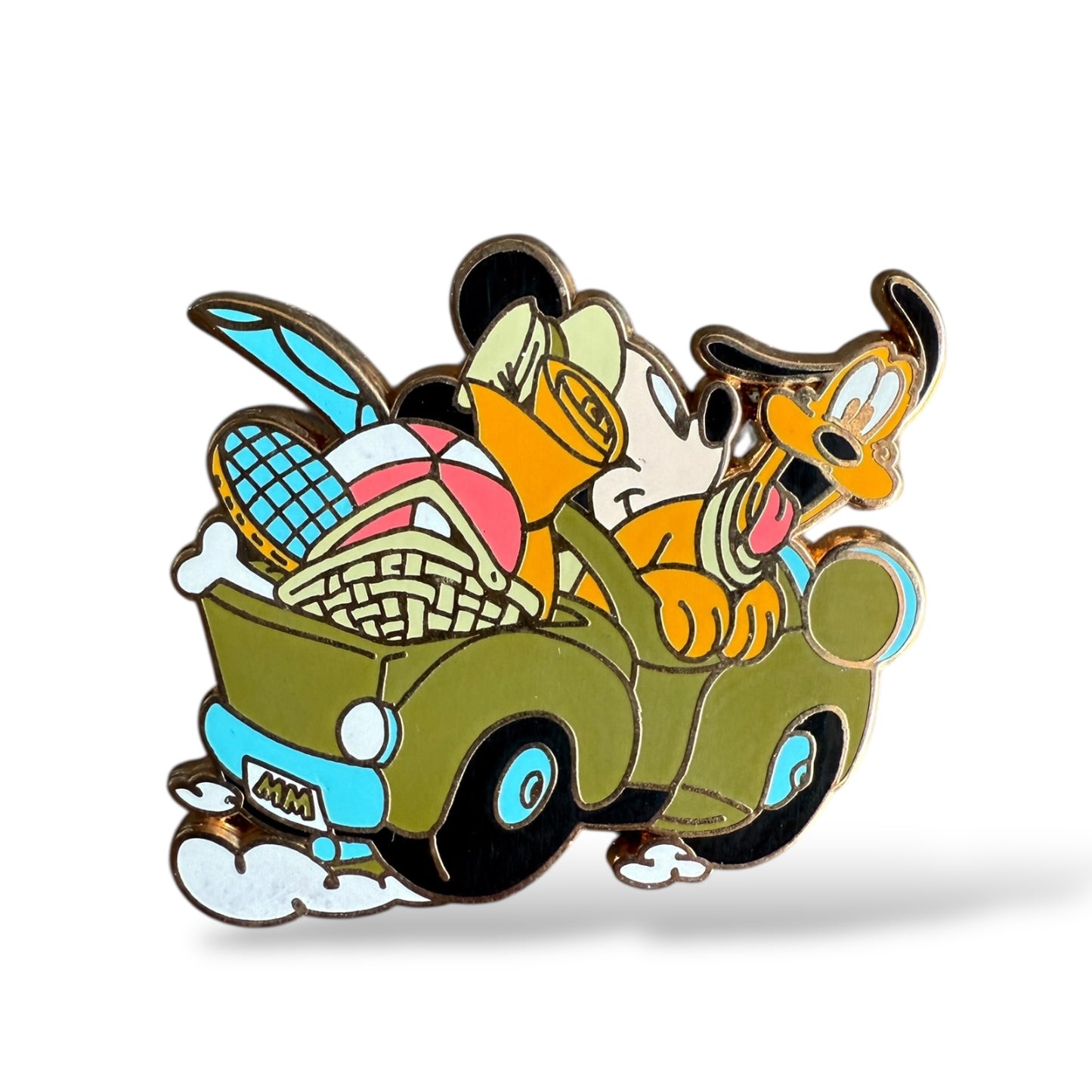 Cast Lanyard Gone Fishing Mickey and Pluto in a Car Back View Hidden Mickey Pin