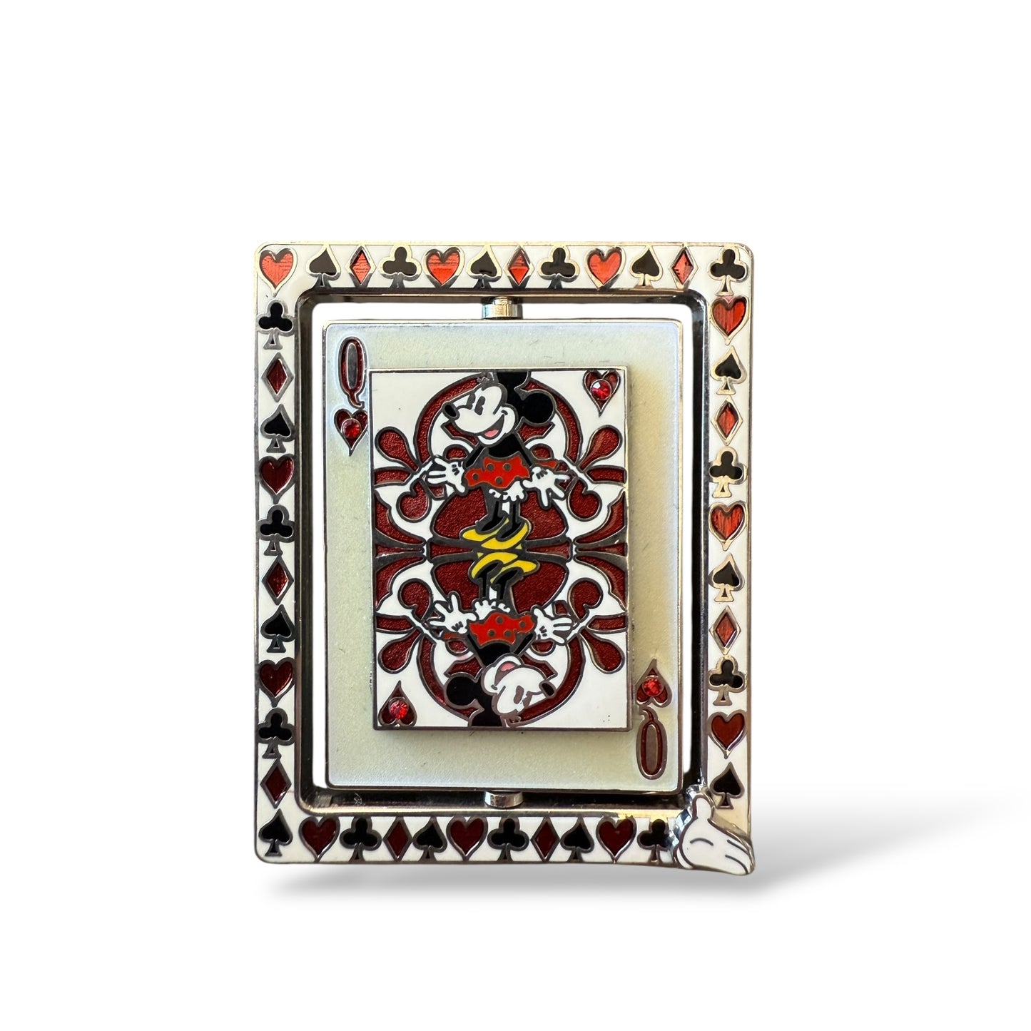 WDW White Glove Mickey and Minnie King and Queen of Hearts Playing Card Spinner Pin