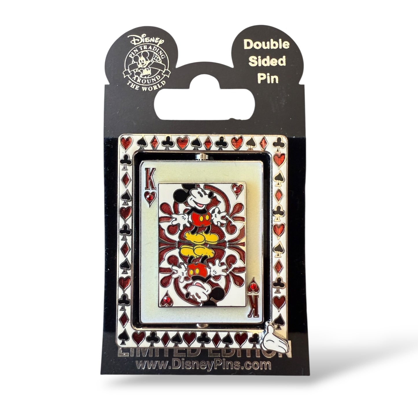 WDW White Glove Mickey and Minnie King and Queen of Hearts Playing Card Spinner Pin