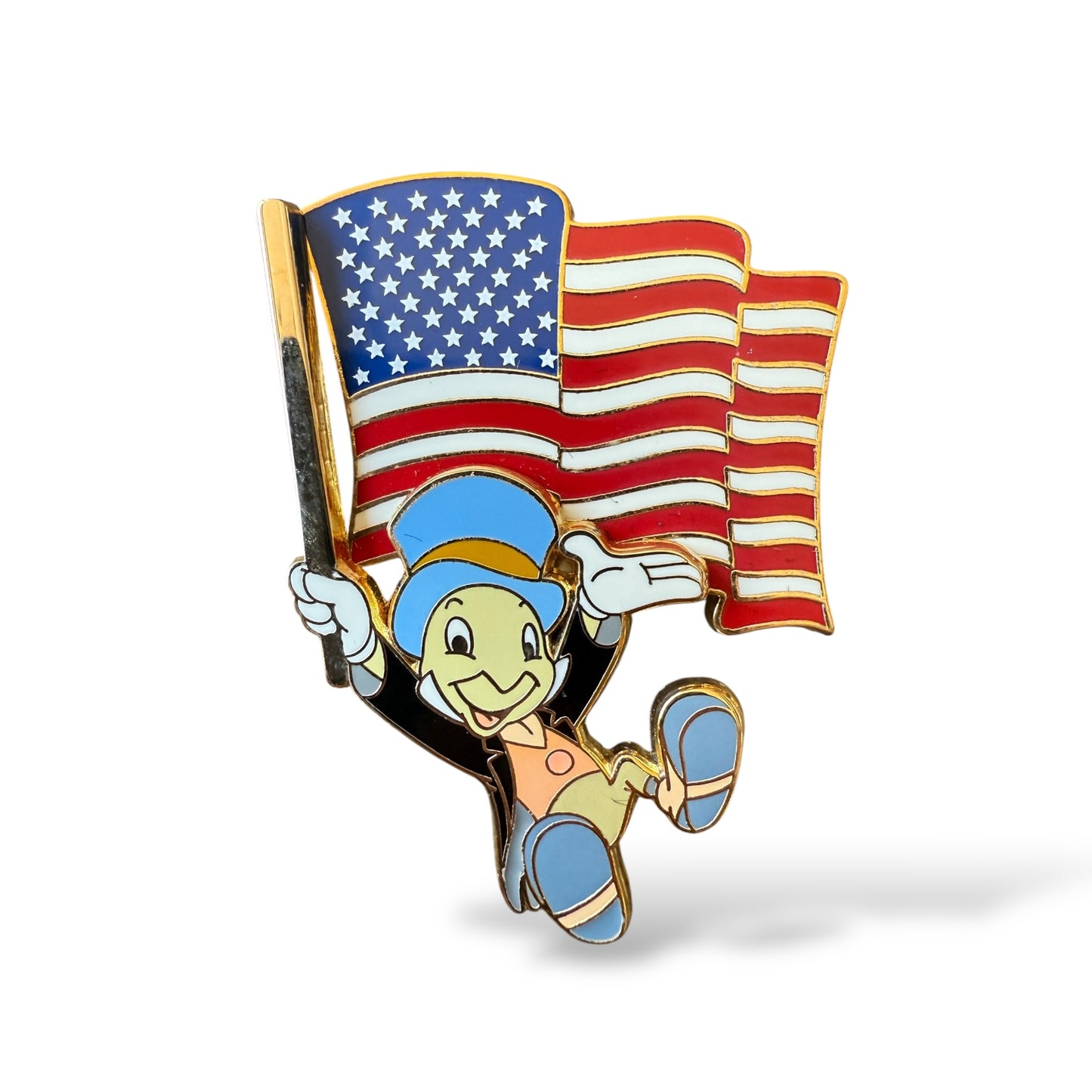DLR Mickey's All American Pin Trading Festival Jiminy Cricket Waving USA Flag Pin