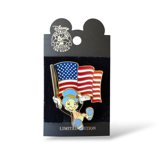 DLR Mickey's All American Pin Trading Festival Jiminy Cricket Waving USA Flag Pin
