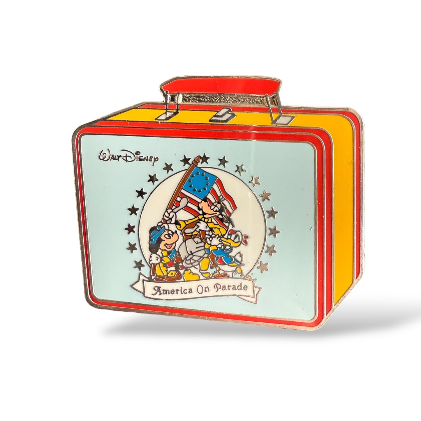 DLR Lunch Box America On Parade Fab 3 Patriotic Mickey, Goofy, Donald Pin