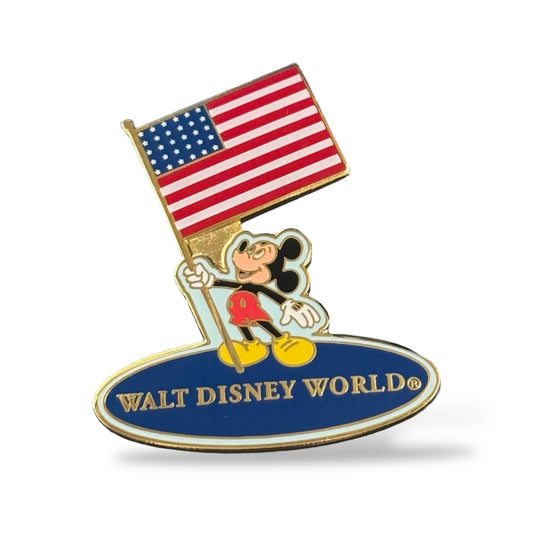 WDW Mickey Holding American Flag Blue Pin