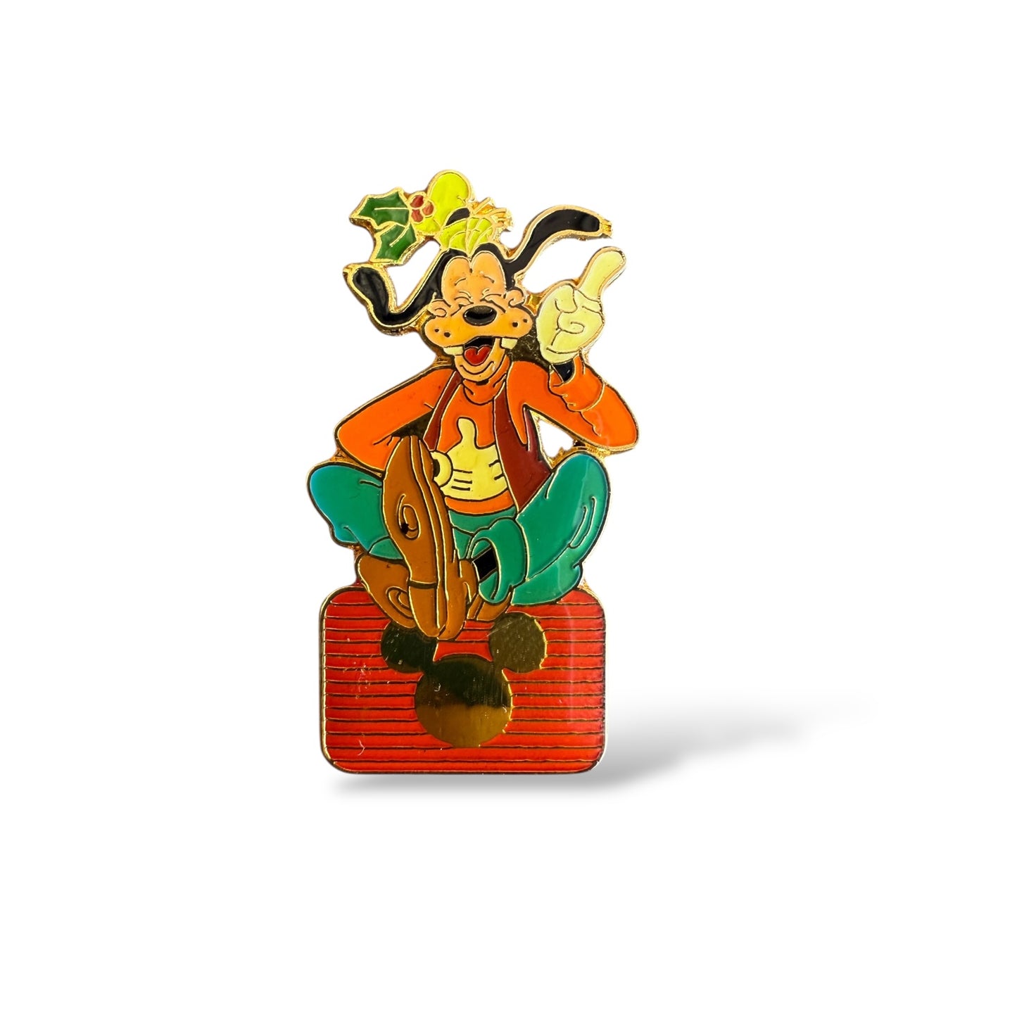 Disney Parks Goofy Laughing With Holly in His Hat Christmas Pin
