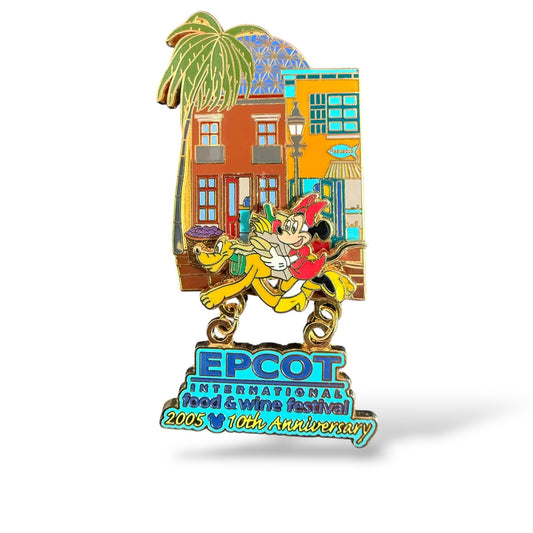 WDW Epcot Food & Wine Festival 2005 10th Anniversary Minnie and Pluto Dangle Pin