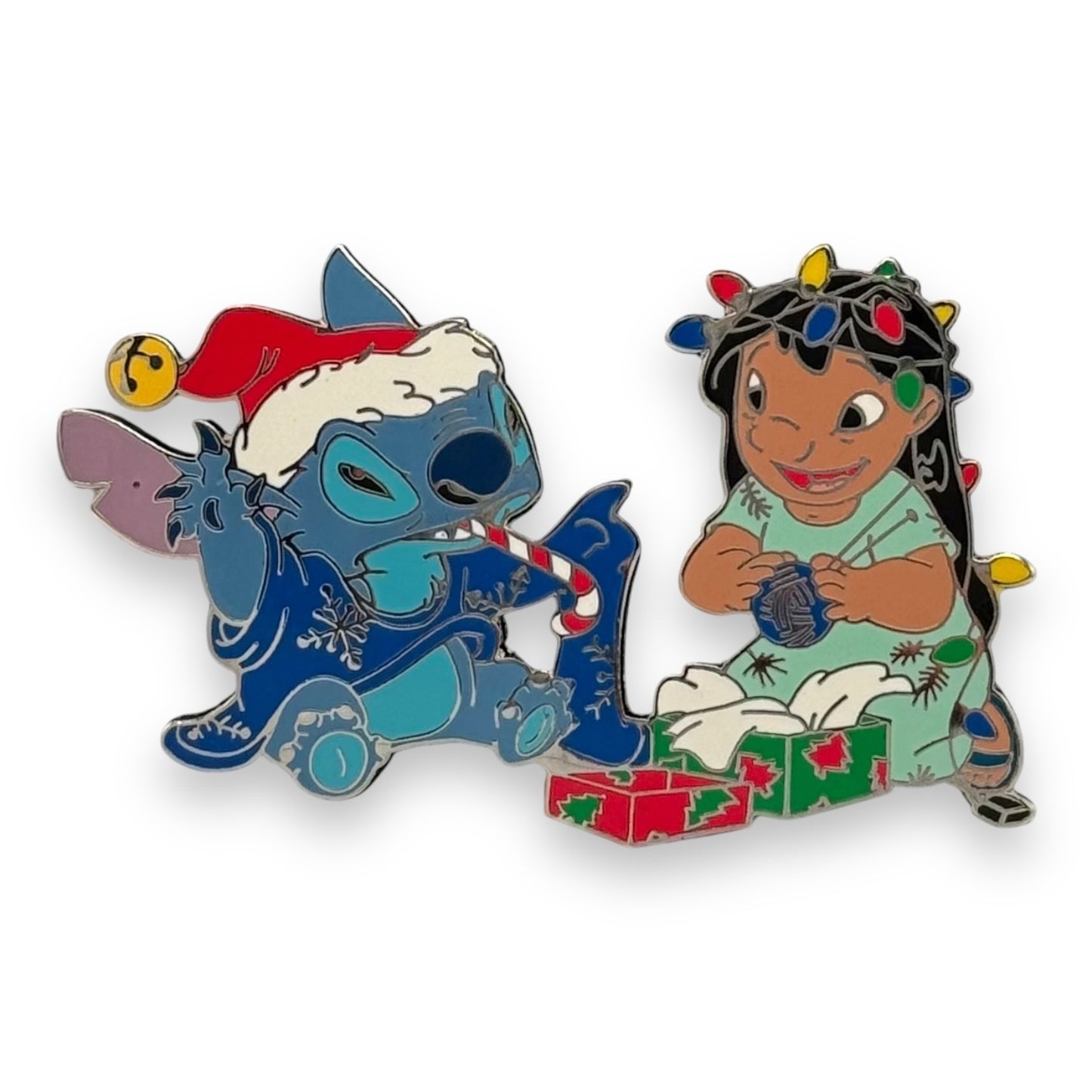 Disney Shopping Lilo and Stitch Opening a Christmas Present Pin