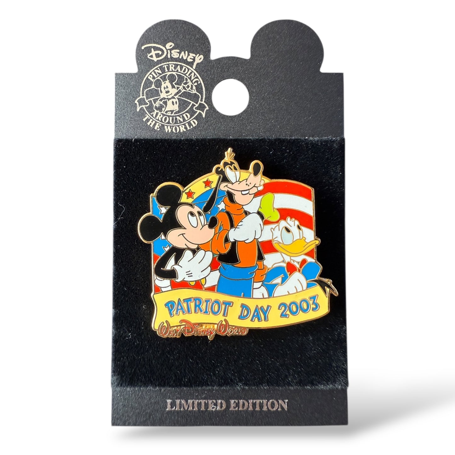 WDW Patriot Day 2003 Mickey, Donald, Goofy American Flag Pin