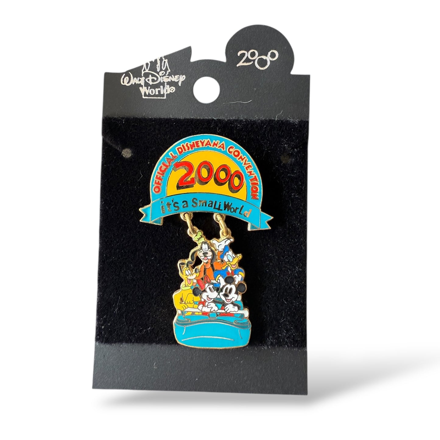Disney Parks Disneyana Convention 2000 It's a Small World Mickey, Minnie, Goofy, Donald Duck, and Pluto Dangle Pin